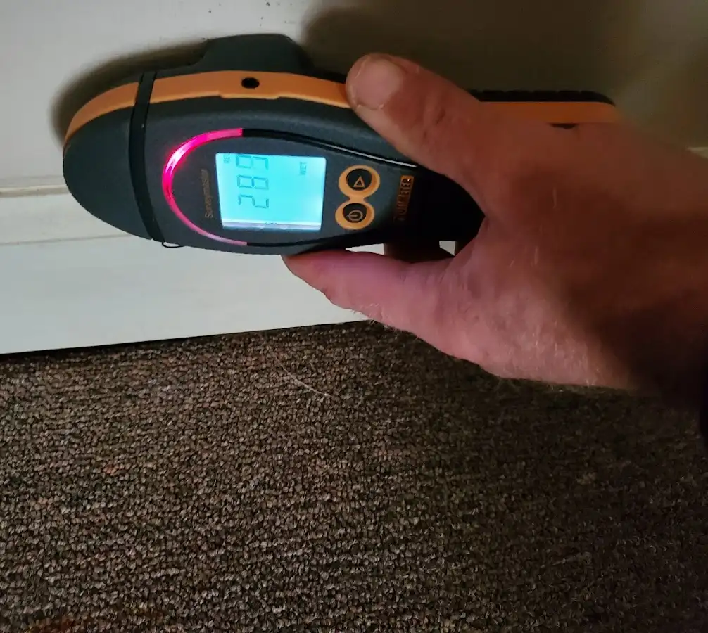 Moisture detection at baseboard during Burst Pipe Cleanup in Festus